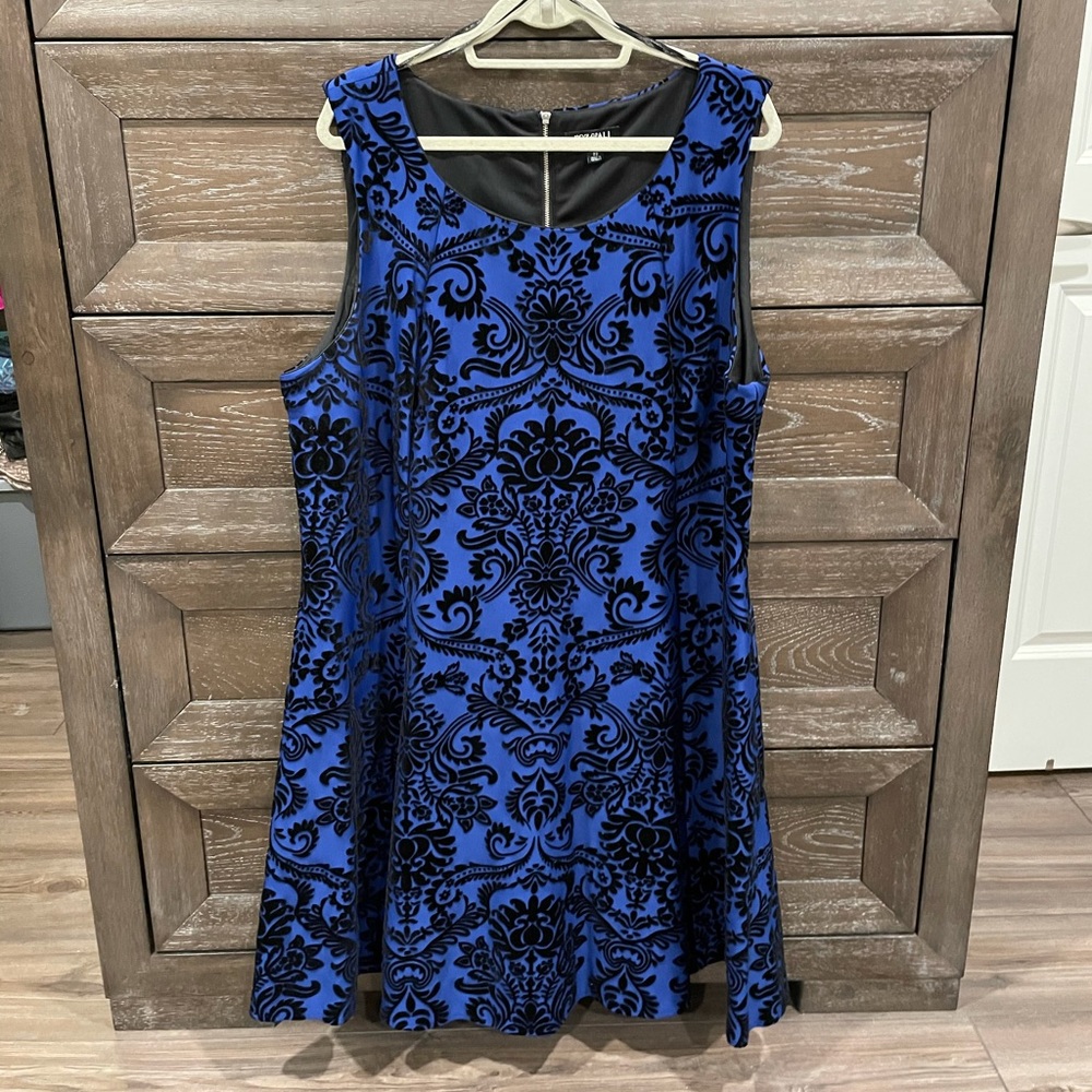 Blue and black floral print dress